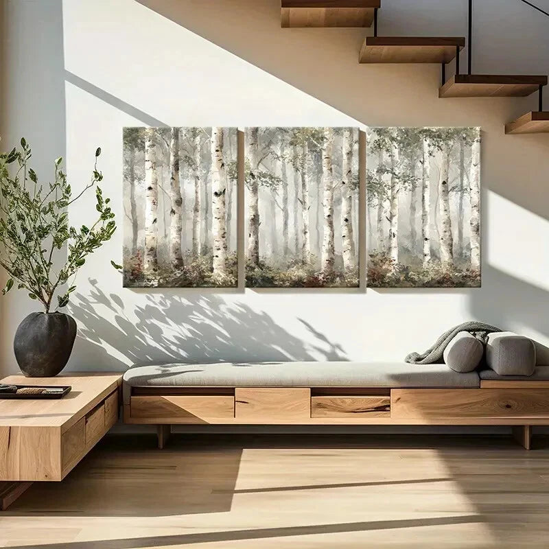 3pcs Watercolor Forest Art Birch Trees Nature SceneMetal Print Ready to Hang Art