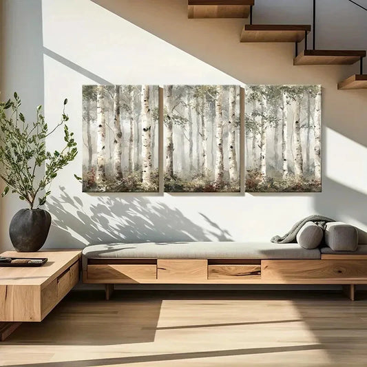 3pcs Watercolor Forest Art Birch Trees Nature SceneMetal Print Ready to Hang Art