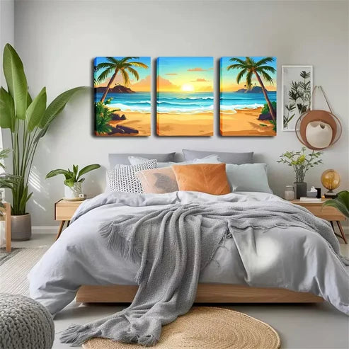 3pcs Blue Water, Romantic Beach Wall Art Canvas Unframed - High Quality Print 100% Australian Made Wall Canvas