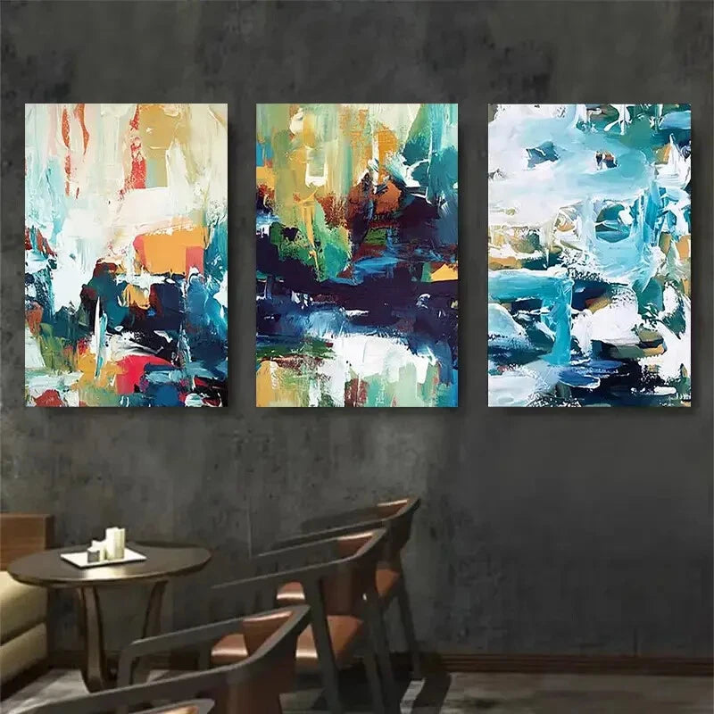 3pcs Abstract Colorful Geometric Brushstroke Metal Print Ready to Hang Art