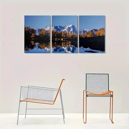 3pcs Mountain Lake Reflection Landscape Paintings Metal Print Ready to Hang Art