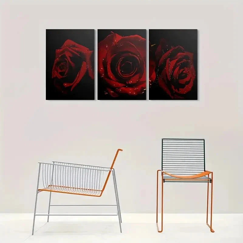 3pcs Modern Triptych Red Rose Metal Print Ready to Hang Art