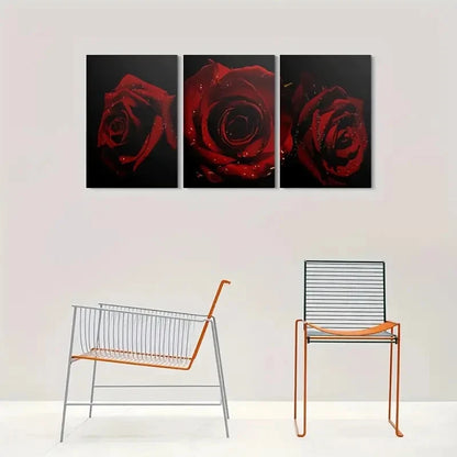 3pcs Modern Triptych Red Rose Metal Print Ready to Hang Art