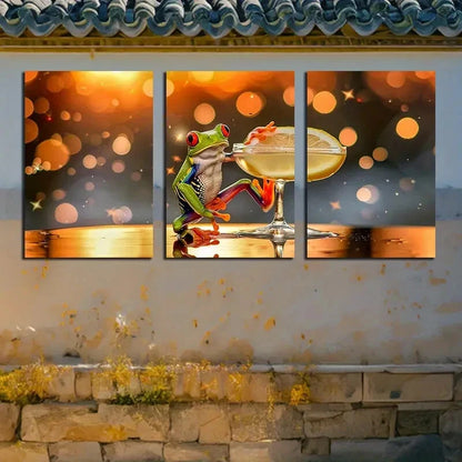 3pcs Tropical Frog Cocktail Beach Themed Metal Print Ready to Hang Art