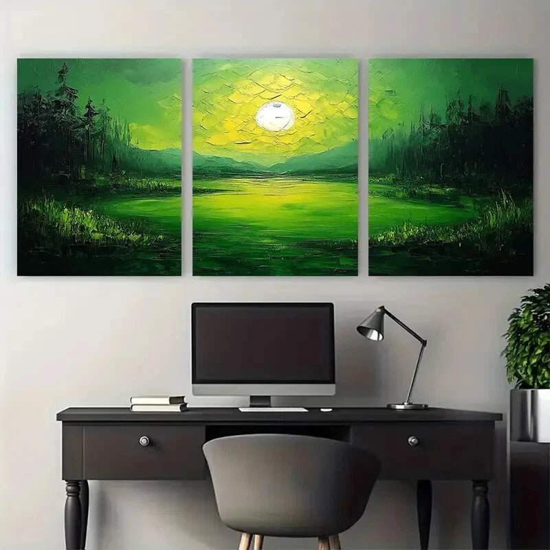 3pcs Modern Golf Sports Green Illustration Metal Print Ready to Hang Art