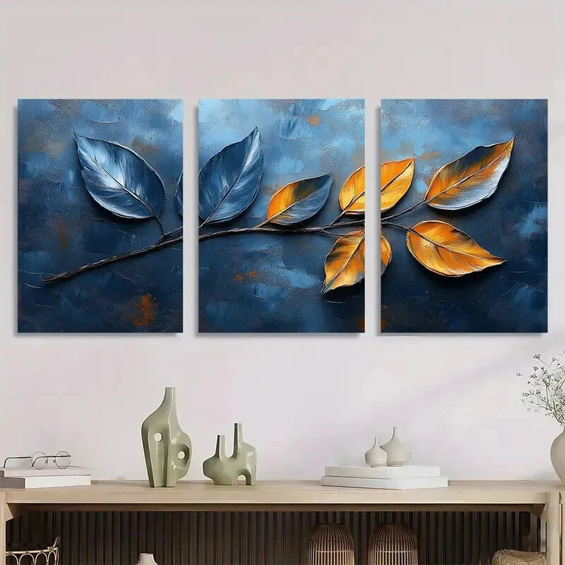 3pcs Abstract Gray Leaf Modern Metal Print Ready to Hang Art