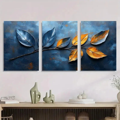 3pcs Abstract Gray Leaf Modern Metal Print Ready to Hang Art
