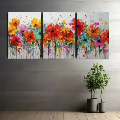 3pcs Wildflowers on White Background Painting Metal Print Ready to Hang Art