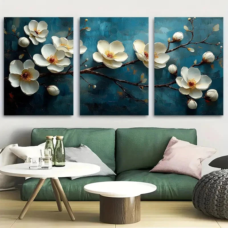 3pcs Minimalist White Flower Abstract Floral Metal Print Ready to Hang Art