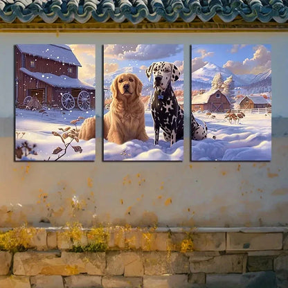 3pcs Golden Retriever and A Dalmatian Dog Design Metal Print Ready to Hang Art