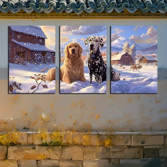 3pcs Golden Retriever and A Dalmatian Dog Design Metal Print Ready to Hang Art