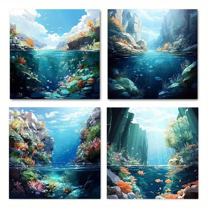 4pcs Dreamy Landscape Art Deco Classic Wall Art Canvas Framed