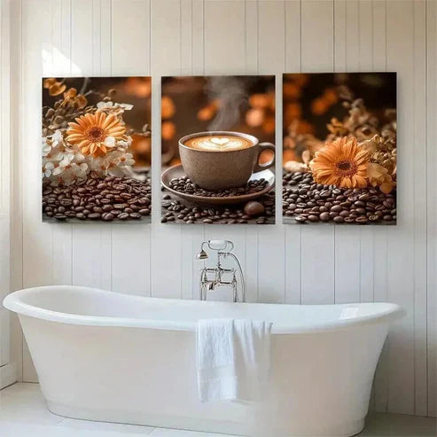 3pcs Fresh Coffee Beans and Beautiful Perfect Wall Art Set Canvas Unframed - High Quality Print 100% Australian Made Wall Canvas