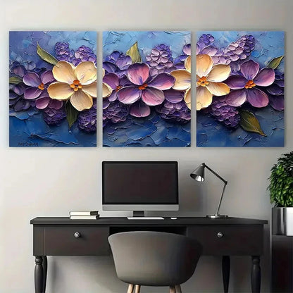 3pcs Lilac Floral Impasto Spring Illustration Metal Print Ready to Hang Art