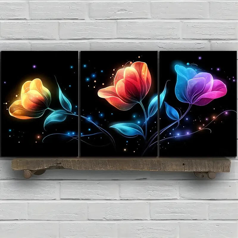 3pcs Colorful Flowers Painting Modern Metal Print Ready to Hang Art
