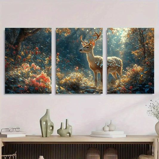 3pcs Animal Aesthetic Deer Forest Metal Print Ready to Hang Art