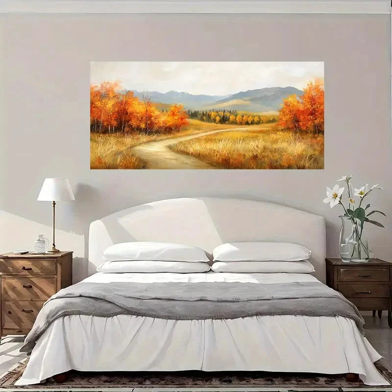 Autumn Golden Brown Trees Wall Art Canvas Office Home Room Framed 120x60cm