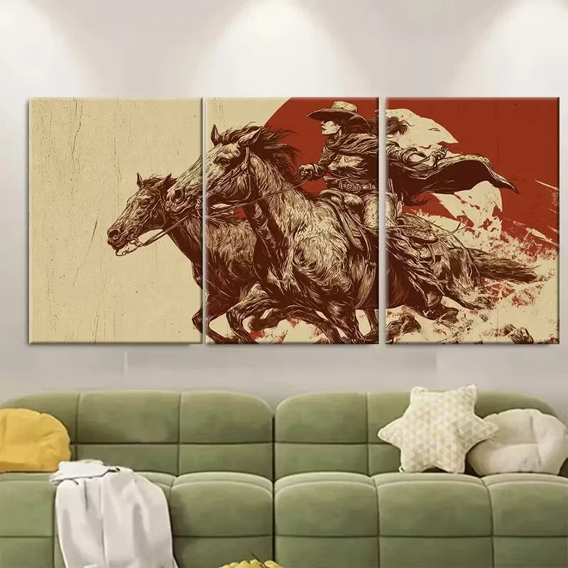 3pcs Vintage Cowgirl & Horse Print Metal Print Ready to Hang Art
