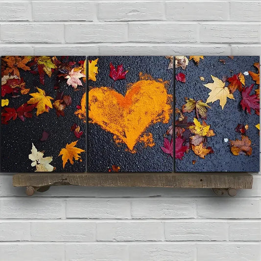 3pcs Love Made Of Leaves Colourful Leaves Metal Print Ready to Hang Art