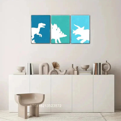 3pcs Velociraptor Triceratops Stegosaurus Metal Print Ready to Hang Art