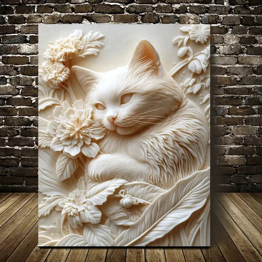 Featuring a Snowshoe Cat Among Blooming Flowers 40x60cm Metal Print Ready to Hang