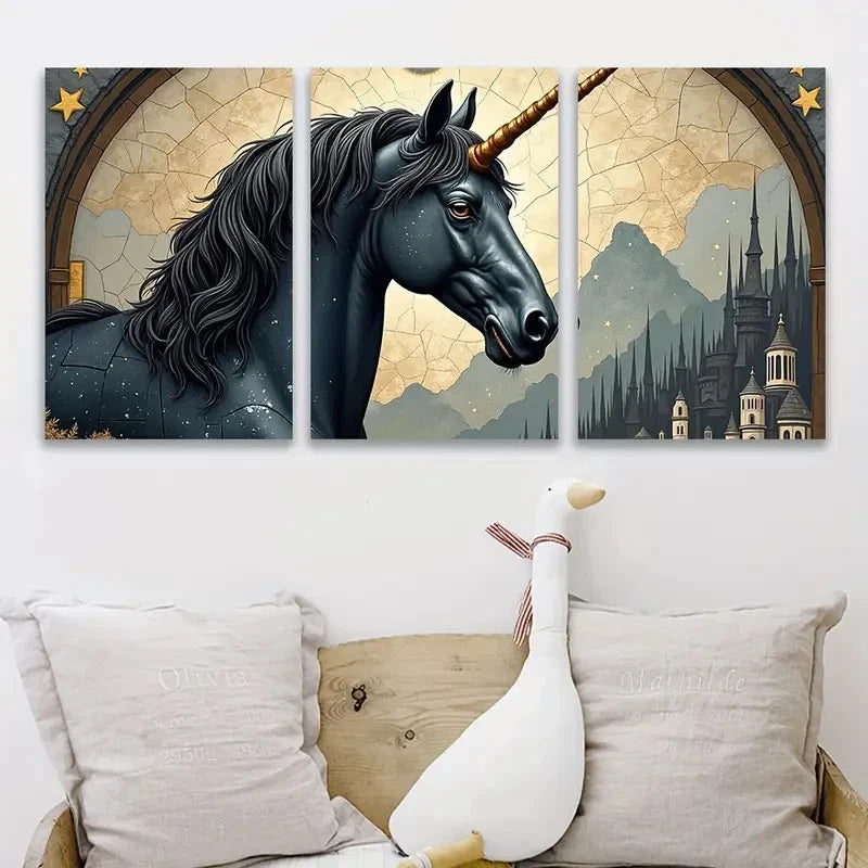3pcs Paintings of Unicorn Metal Print Ready to Hang Art