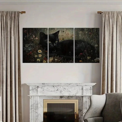 3pcs Elegant Black Cat Floral Garden Metal Print Ready to Hang Art