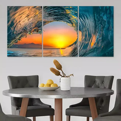 3pcs Ocean Great Wave Surfing and Sunset Canvas Framed 60x90cm - High Quality Print 100% Australian Made Wall Canvas Ready to Hang