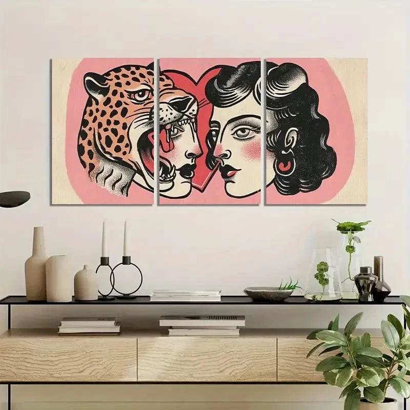 3pcs Vintage American Traditional Tattoo Flash Metal Print Ready to Hang Art