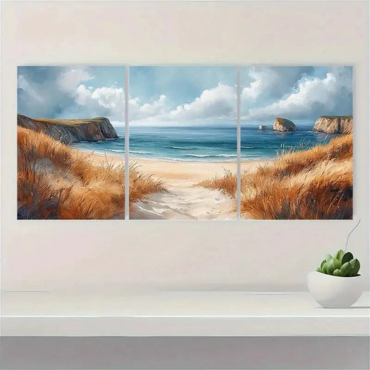 3pcs Coastal Watercolor Art Paintings Prints Metal Print Ready to Hang Art
