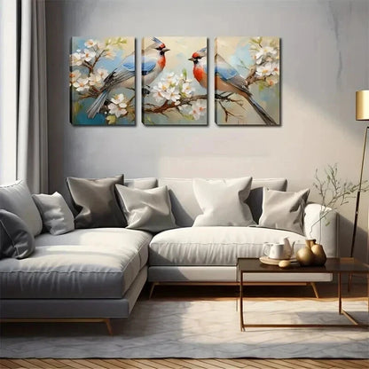 3pcs Two Colorful Bird & Flowers Landscape Wall Art Set Canvas Framed 40x60cm - High Quality Print 100% Australian Made Wall Canvas Ready to Hang