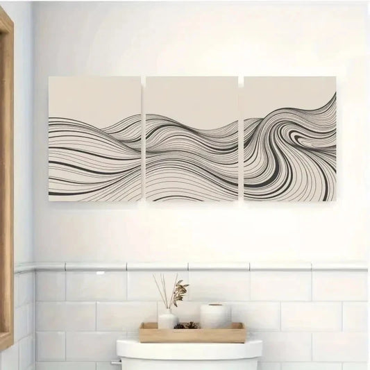 3pcs Flowing Lines Decorations Painting Metal Print Ready to Hang Art