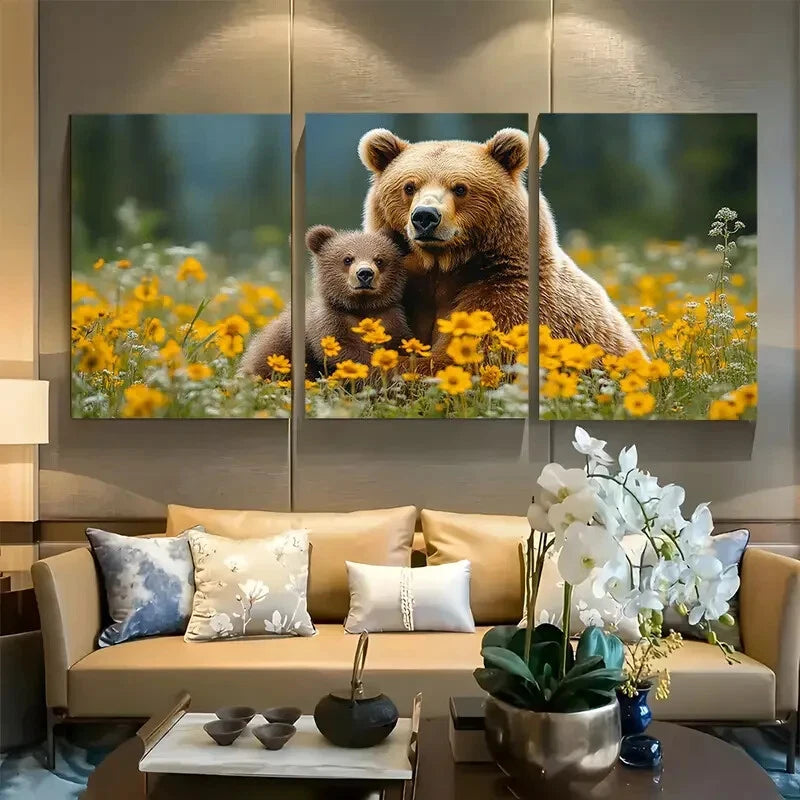 3pcs Heartwarming Mother and Baby Bear Family Metal Print Ready to Hang Art
