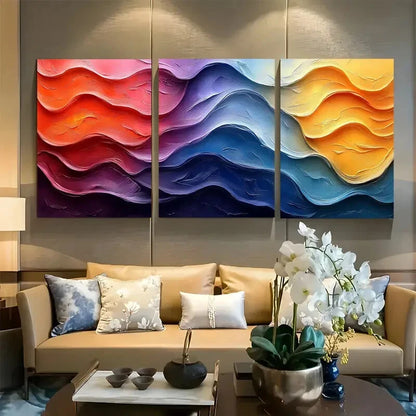 3pcs Vibrant Rainbow Waves Design Metal Print Ready to Hang Art