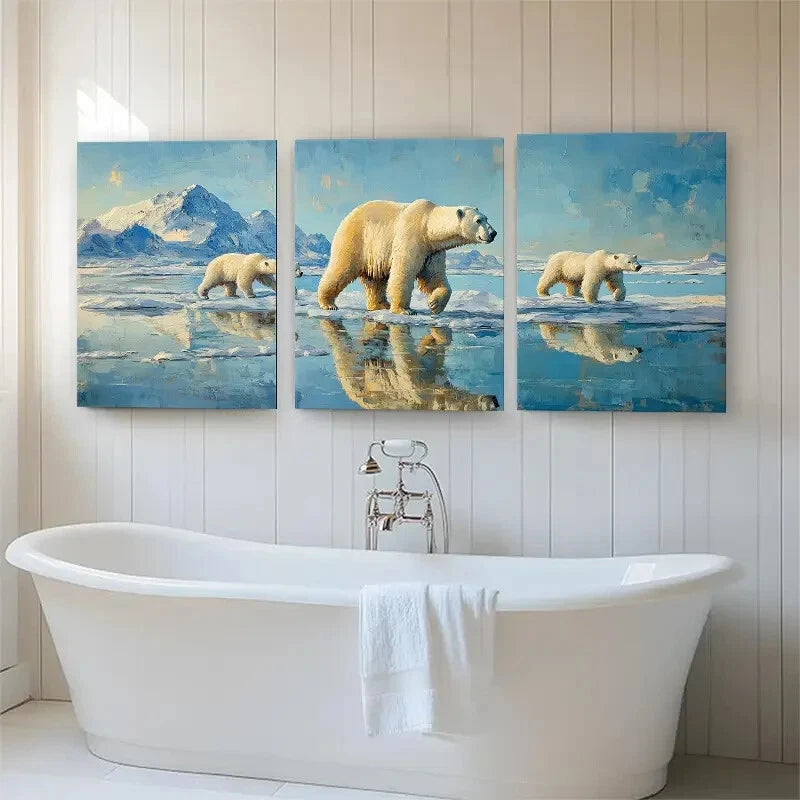 3pcs Icy Wilderness Polarc Majestic Bear Perfect Wall Art Set Canvas Framed 40x60cm - High Quality Print 100% Australian Made Wall Canvas Ready to Hang