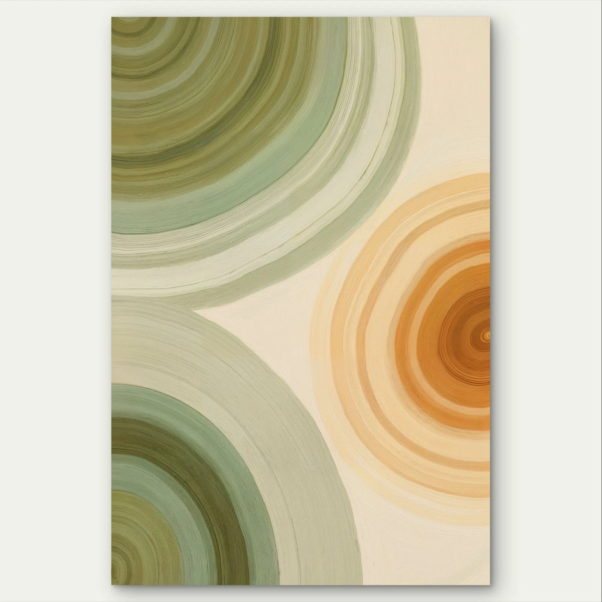 Earthy Abstract Green and Yellow Circles 40x60cm Metal Print Ready to Hang