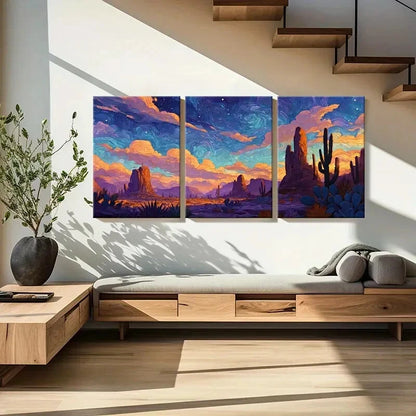 3pcs Desert Landscape Starry Sky Cactus Metal Print Ready to Hang Art