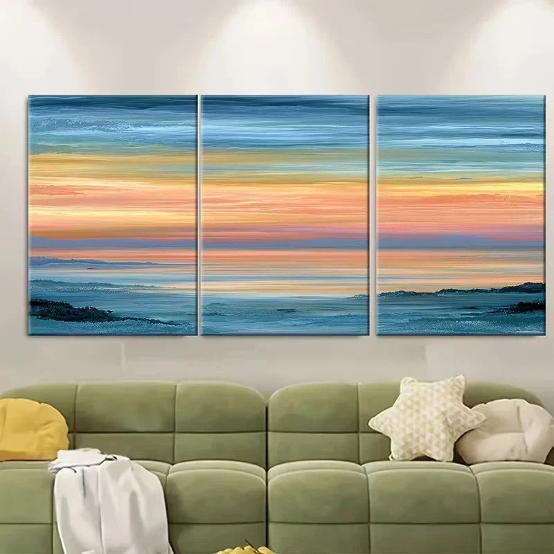 3pcs Seascape Painting, Sunset Wall Art Set Canvas Framed 50x70cm – High Quality Print 100% Australian Made Wall Canvas Ready to Hang