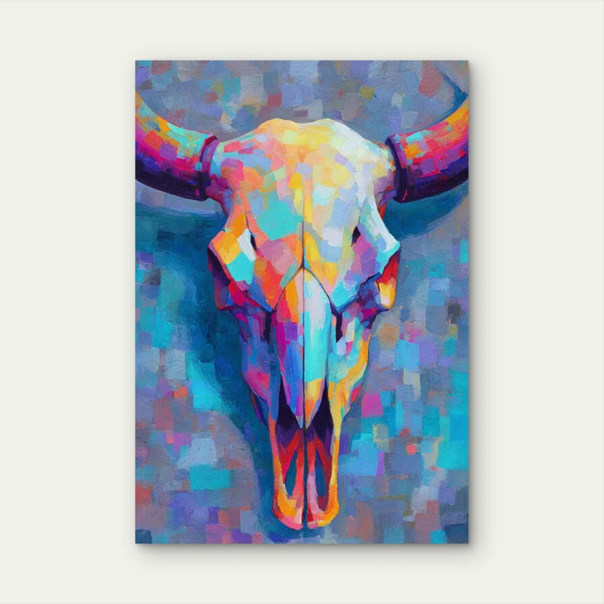 Rainbow Buffalo Skull 60x90cm Metal Print Ready to Hang