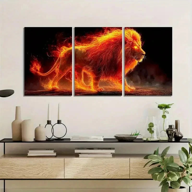 3pcs Lion Walking on Water with Glowing Aura Metal Print Ready to Hang Art