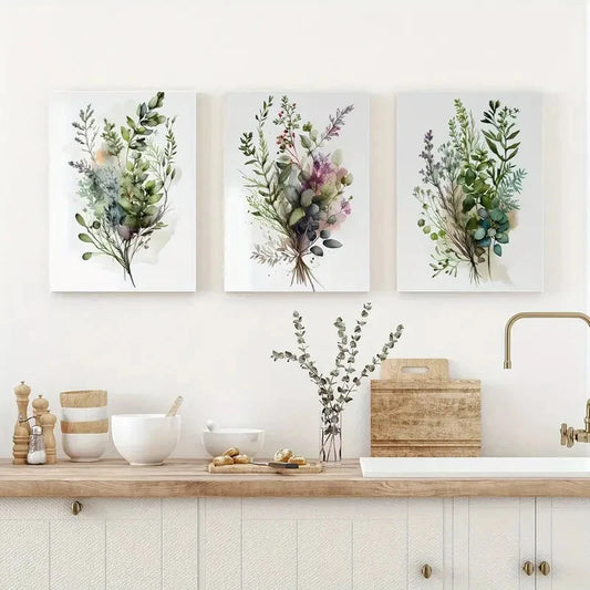 3pcs Botanical Vibrant Floral & Foliage Art Metal Print Ready to Hang Art