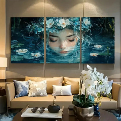 3pcs Enchanting Water Nymph Floral Wreath Metal Print Ready to Hang Art