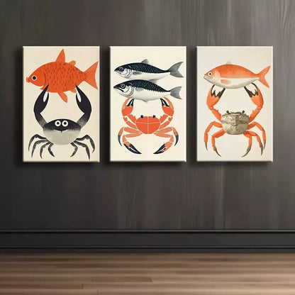 3pcs Art Of Crab & Bluefin Tuna Design Canvas Framed 40x60cm - High Quality Print 100% Australian Made Wall Canvas Ready to Hang