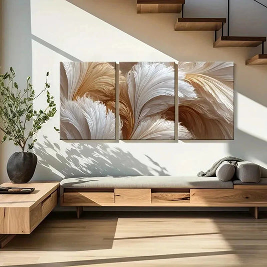3pcs Abstract Feather Art Soft Texture Poster Metal Print Ready to Hang Art