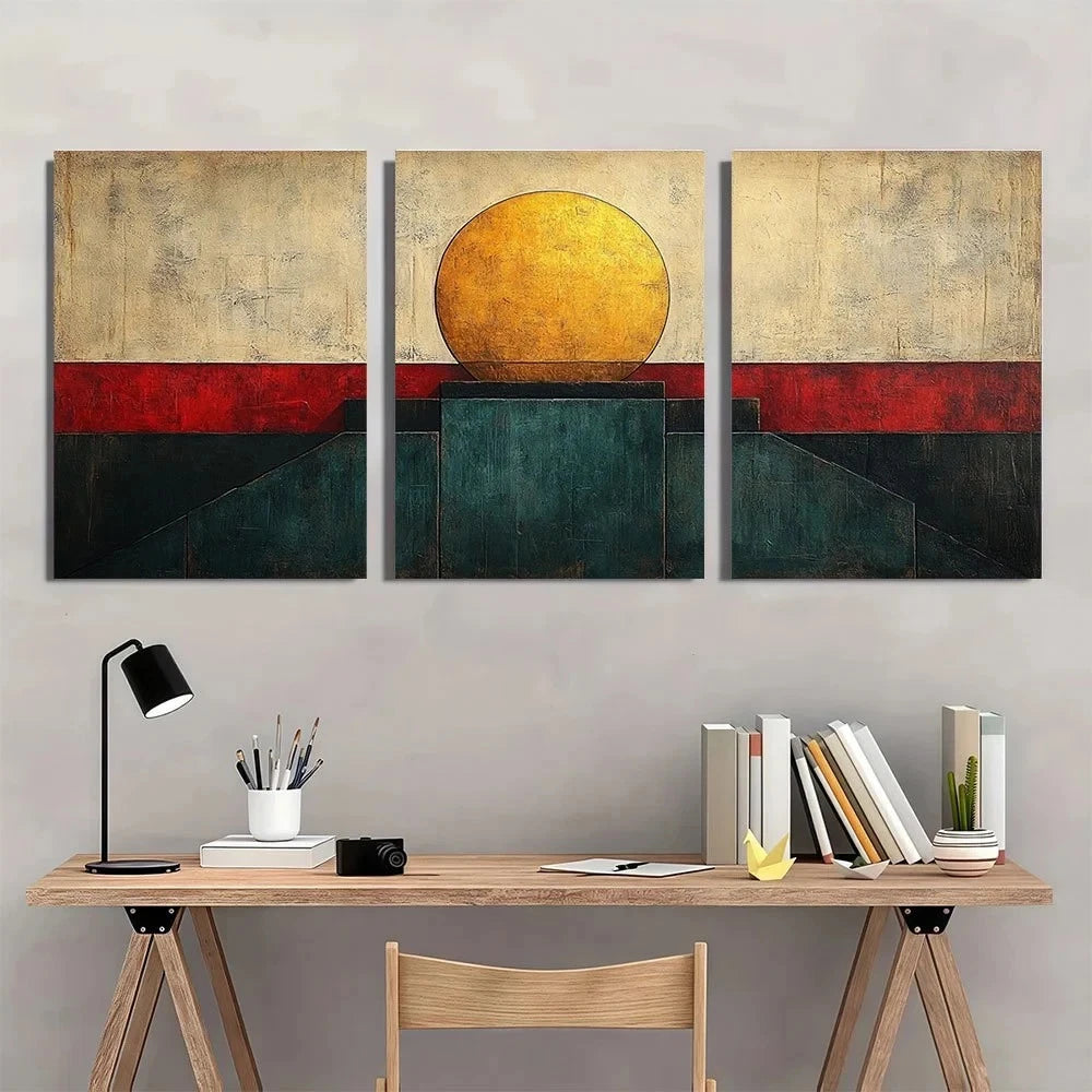 3pcs Modern Abstract Geometric Blocks Metal Print Ready to Hang Art
