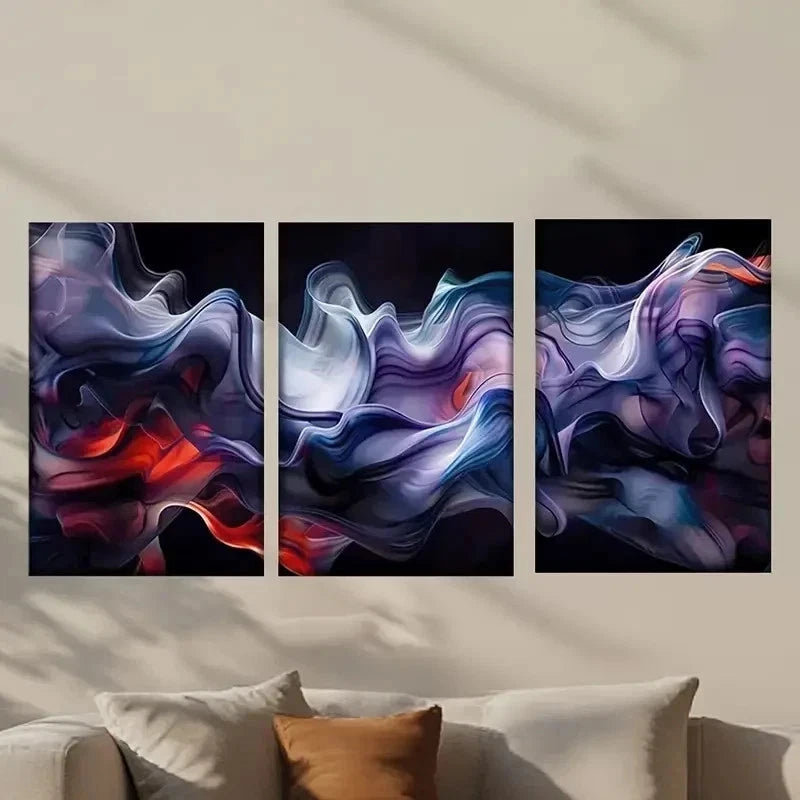 3pcs Swirls in Blue Purple Red & White Wall Art Set Canvas Framed 40x60cm - High Quality Print 100% Australian Made Wall Canvas Ready to Hang