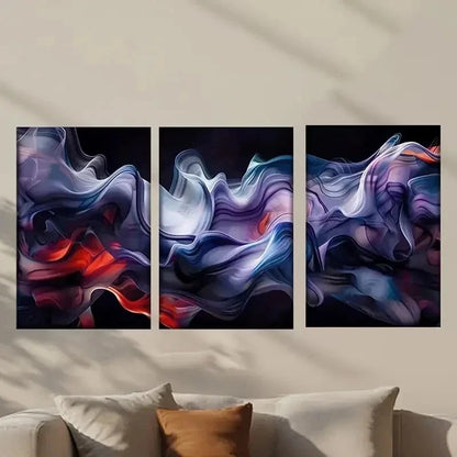 3pcs Swirls in Blue Purple Red & White Wall Art Set Canvas Framed 40x60cm - High Quality Print 100% Australian Made Wall Canvas Ready to Hang