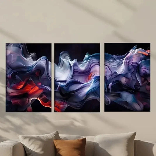 3pcs Swirls in Blue Purple Red & White Wall Art Set Canvas Framed 40x60cm - High Quality Print 100% Australian Made Wall Canvas Ready to Hang