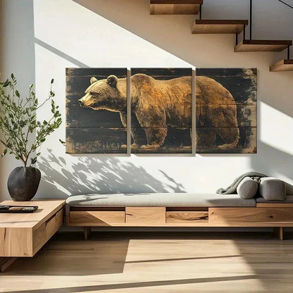 3pcs Bear Wood Texture Natural Scene Animal Metal Print Ready to Hang Art