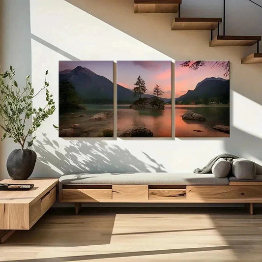 3pcs Lake Trees Rocks and Mountains Landscape Wall Art Set Canvas Framed 40x60cm - High Quality Print 100% Australian Made Wall Canvas Ready to Hang